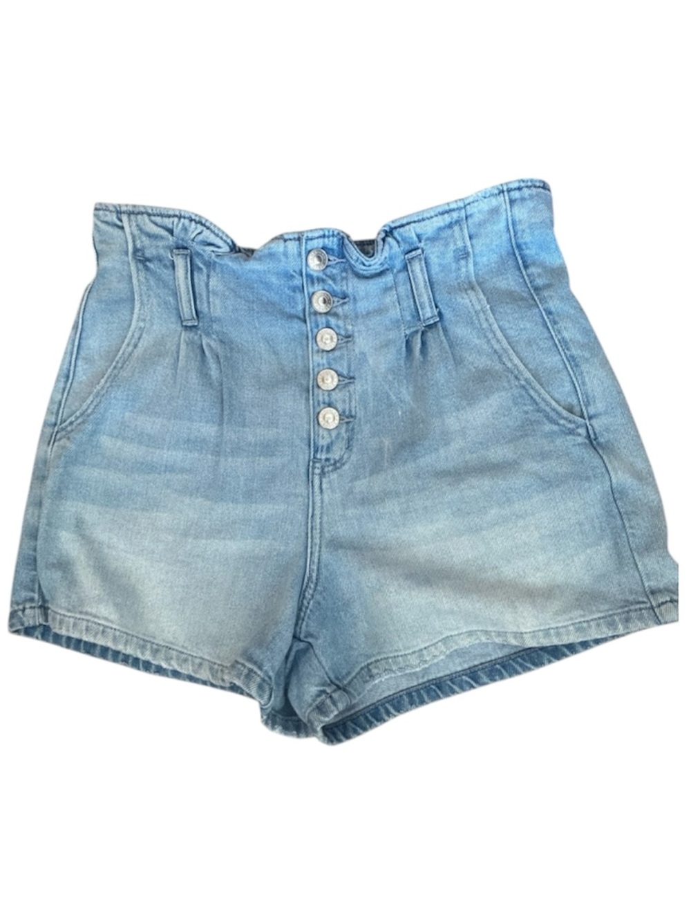 American Eagle Paperbag Denim Shorts 4 Light Wash Button Fly High Rise Women's